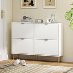 Meuble à chaussures 20 paires avec 4 tiroirs rabattables, portes cannelées et étagères réglables, 105x24x91,5cm, blanc-9