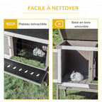 Clapier en bois pour lapin avec toit en asphalte mangeoire plateau amovible et 2 portes 91 x 46 x 71 cm gris-5