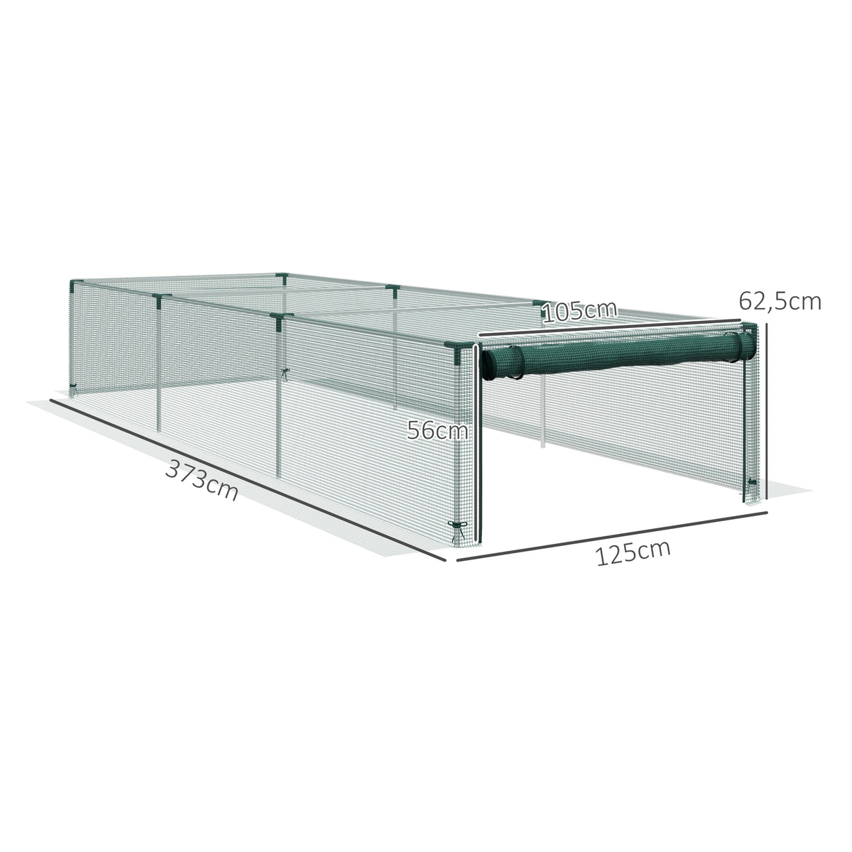 Serre de jardin serre à tomates filet protection porte zippée enroulable HDPE, dim. 125L x 373l x 62,5H cm-2