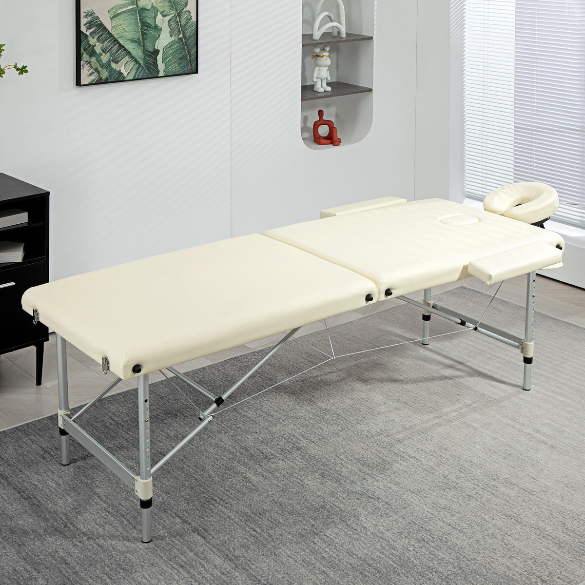 Table de massage pliable portable + housse de transport charge max. 225 Kg hauteur réglable 210 x 90 cm crème-1