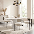 Lot de 4 Chaises Salle à Manger Chaises de Cuisine Rembourrées en Tissu Bouclette Dossier Incurvé Pieds en Acier Beige-6