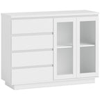 Buffet salon, meuble de rangement avec 4 tiroirs et 2 portes en verre trempé, étagère réglable, 120 x 40 x 91 cm, blanc-0