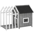 Niche pour chien extérieur en bois maison chien extérieur avec terrasse, porte à lamelles, 106 x 62,5 x 80,5 cm, gris-0