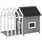 Niche pour chien extérieur en bois maison chien extérieur avec terrasse, porte à lamelles, 106 x 62,5 x 80,5 cm, gris-0
