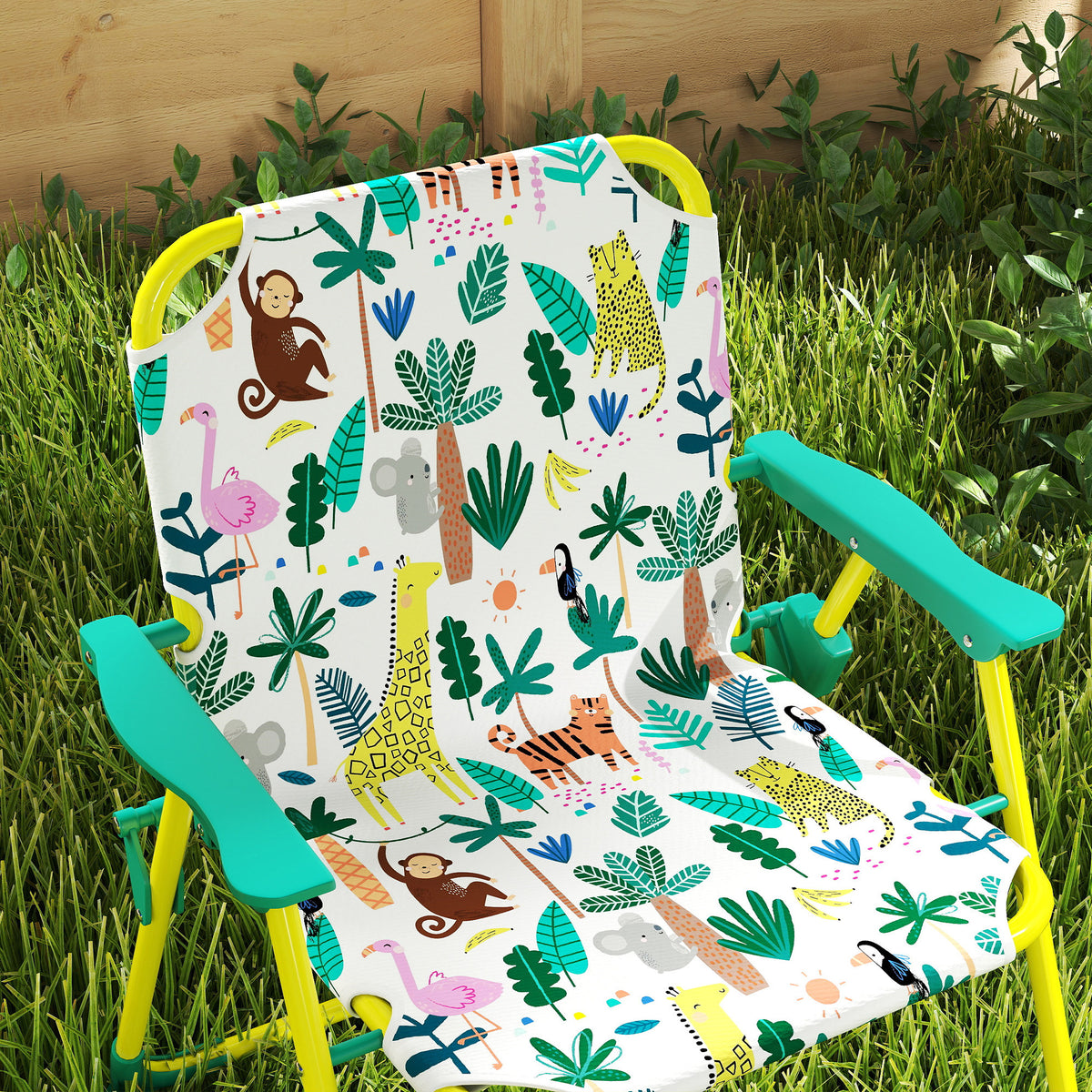 Ensemble Salon de Jardin Extérieur Enfant avec 2 Chaises Pliantes et Parasol, Thème Jungle, pour Jardin, Terrasse, Vert-8