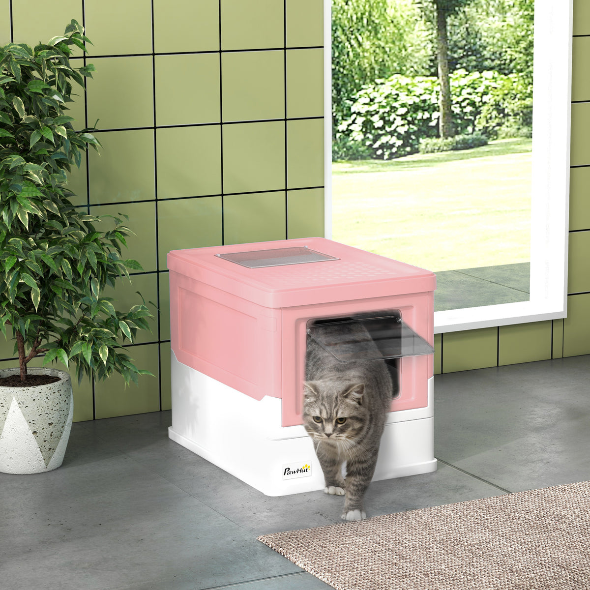 Maison de toilette pour chat pliable double porte battante et supérieure pelle fourni 47,5 x 35,5 x 36,7 cm rose-1
