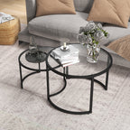 Lot de 2 tables basses gigognes rondes plateau verre trempé et pied en acier au carbone noir-6