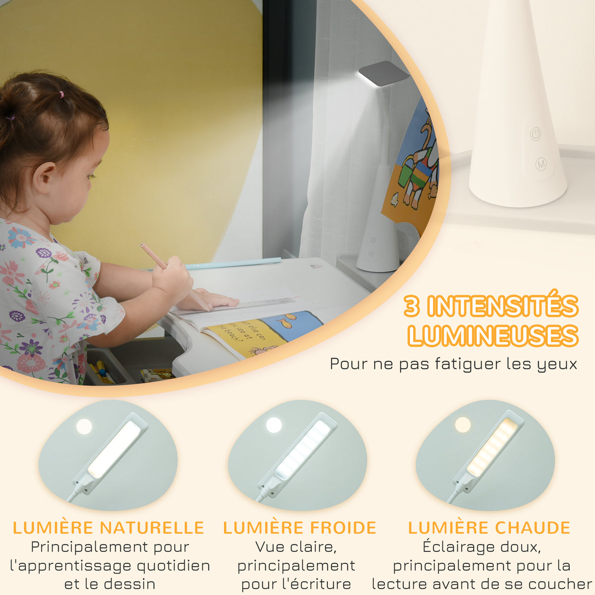 Ensemble chaise et bureau pour enfants avec lampe LED hauteur réglable plateau incliné support de lecture gris-7