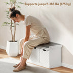 Banc chaussures entrée, banc de rangement avec 3 tiroirs amovibles et coussin rembourré en tissu aspect lin, blanc-5