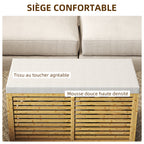 Banc de rangement, coffre de rangement rembourré en tissu aspect lin, couvercle et structure en bambou, gris et naturel-4