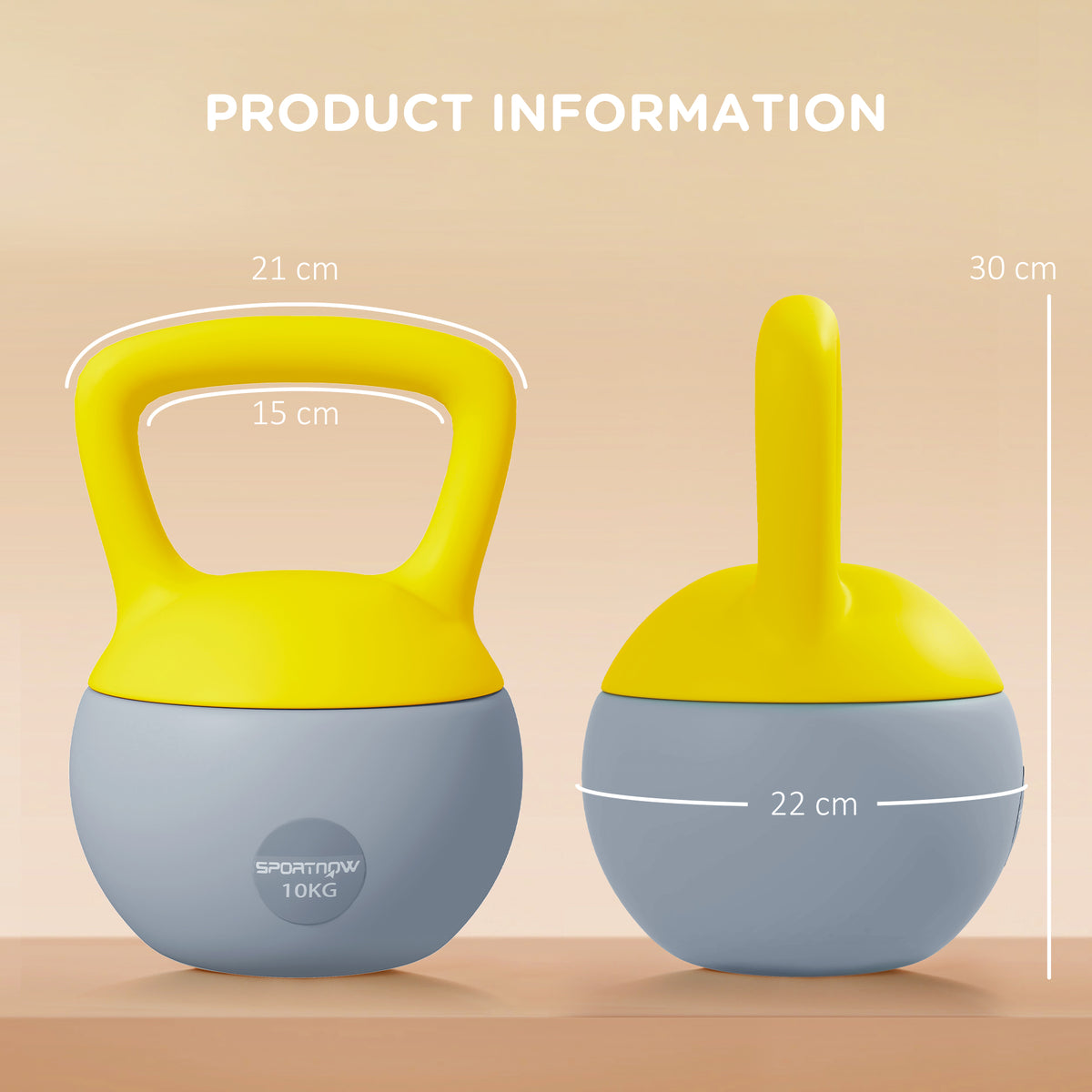 Kettlebell 10kg haltère avec poignée antidérapante pour fitness musculation cardio, gris et jaune-2