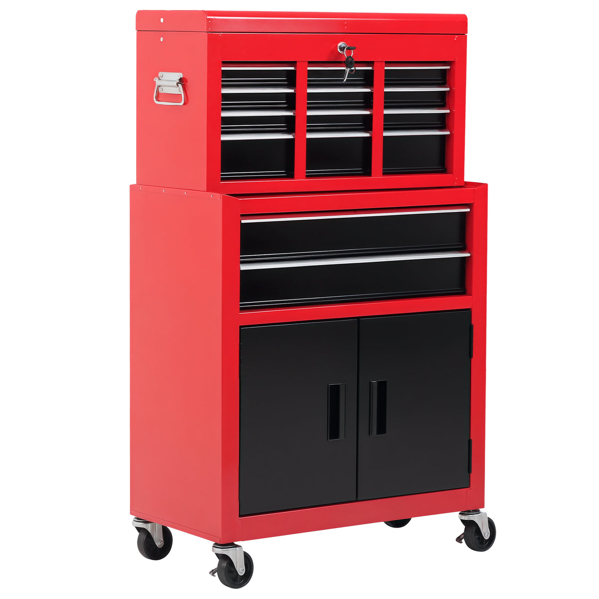 Servante d'atelier servante/ caisse à outil 6 tiroir +1 commode coffre amovible chariot acier rouge et noir-0