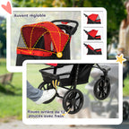 Poussette pour chien chariot pliable 3 roues tout-terrain EVA 12" auvent ajustable 2 laisses 109,5x57,5x106,5cm rouge-6