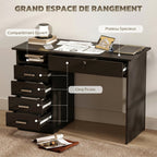 Bureau moderne avec 5 tiroirs, grand plateau, 1 compartiment ouvert, tiroir verrouillable, 110 x 50 x 76cm, noir-3