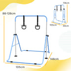 Barre de gymnastique pour enfants, barre horizontale pliable à hauteur réglable avec anneaux de gymnastique, bleu-2