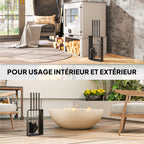 Ensemble serviteur de cheminée 5 pièces métal avec balai, pelle, tisonnier, paire de pinces et support 28x13x59,5cm noir-5