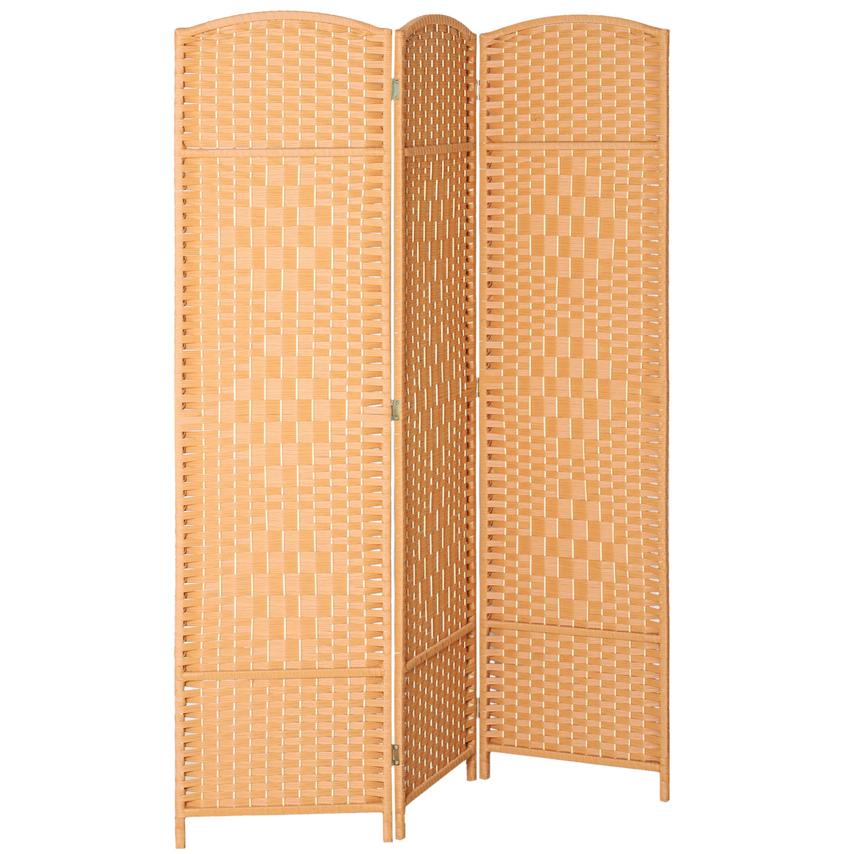 Paravent intérieur en bois 3 panneaux séparateur de pièce pliable pour salon chambre 135 x 180 cm brun clair-0