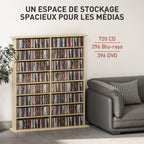 Rangements pour CD et DVD avec 16 compartiments et 12 étagères réglables capacité max. 720 CD/396 DVD et Blu-ray naturel-3