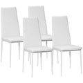 Lot de 4 chaises de salle à manger avec dossier haut, revêtement synthétique et pieds en acier, blanc-0