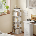 Bibliothèque rotative à 4 niveaux, étagère rangement avec 16 compartiments, 39 x 39 x 128,3 cm, blanc-7