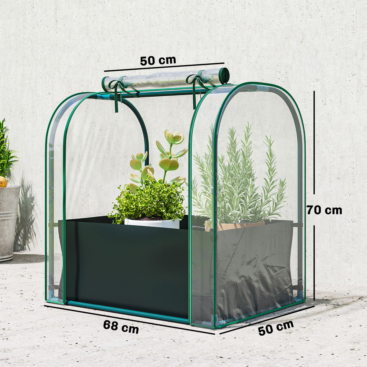Mini Serre avec Sac de Plantation, Serre Portable avec porte enroulable, 68 x 50 x 70 cm, Vert Foncé-2