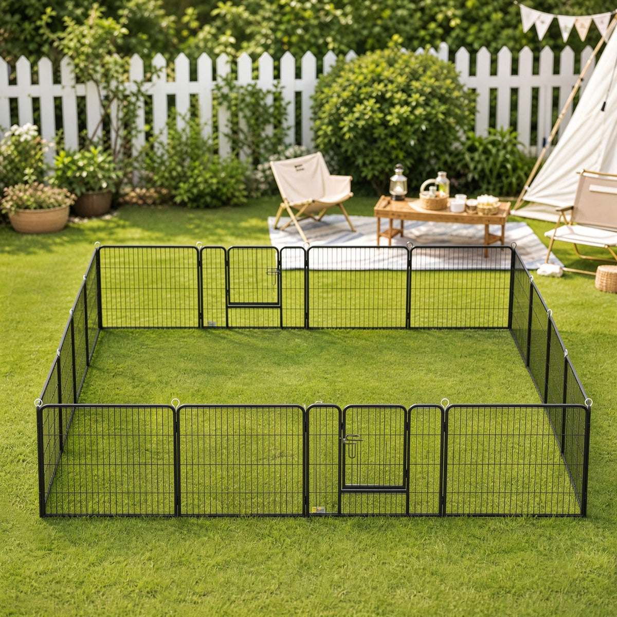 Parc pour chien, enclos chien 16 panneaux modulable et pliable, portable en acier avec portes 80 x 60 gris-1