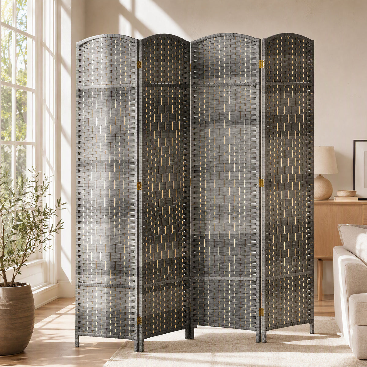 Paravent intérieur en bois 4 panneaux séparateur de pièce pliable pour salon chambre 180 x 180 cm gris mélangé-9