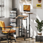 Bureau assis debout bureau réglable en hauteur 60 x 60 cm à roulettes avec plateau inclinable cadre métal brun rustique-7