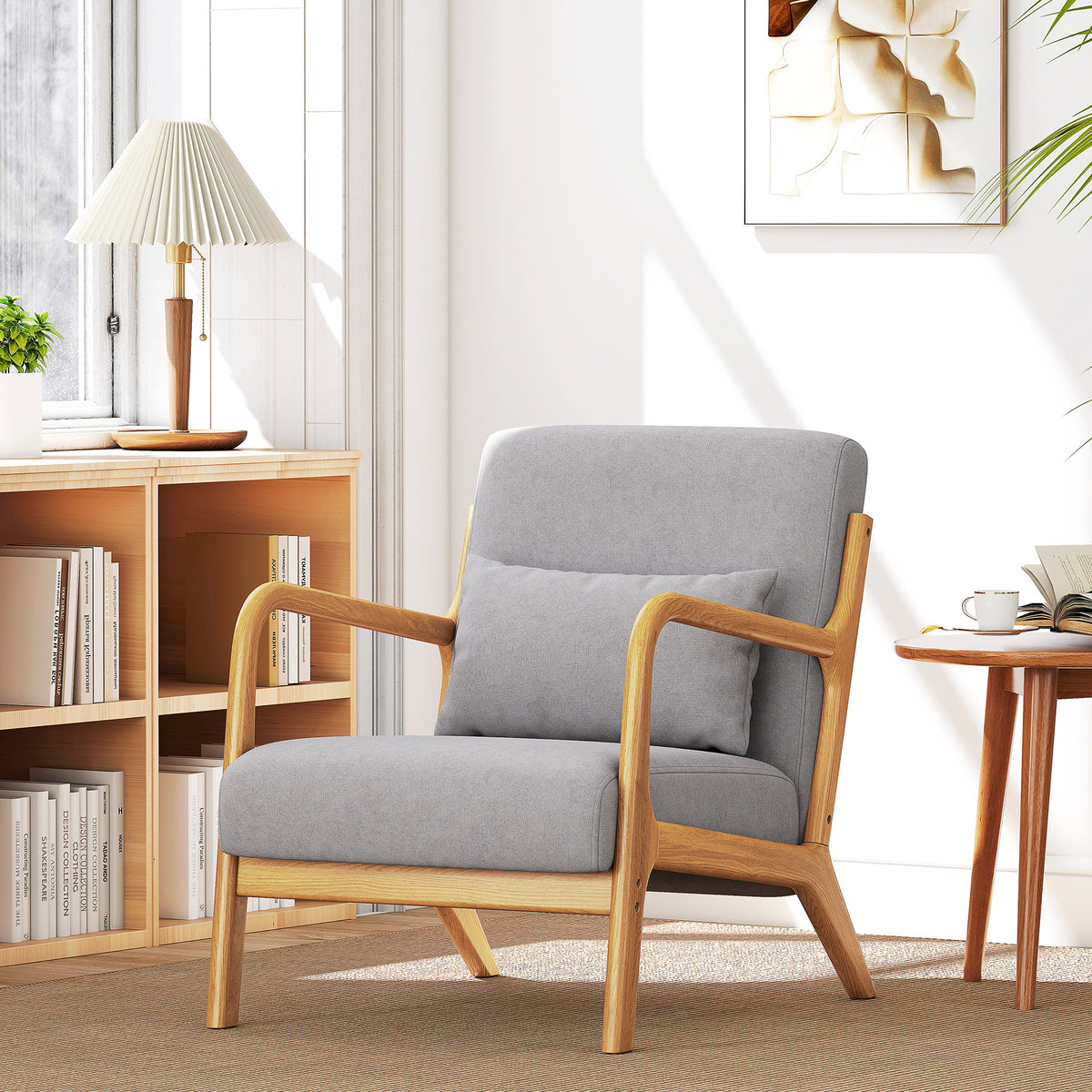 Fauteuil lounge - 3 coussins inclus - assise profonde - accoudoirs - structure bois hévéa - velours givré gris-8