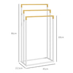 Porte-serviettes en bambou et acier sur pieds avec 3 barres support pour serviette 45 x 22,5 x 86 cm blanc et naturel-2