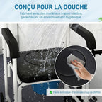 Chaise percée adulte à roulettes, chaise percée de douche avec repose-pieds, dossier et accoudoirs, 53x97x97cm, noir-4