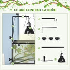 Support de lampe chauffante pour reptiles hauteur et largeur réglables pour amphibiens base en acier 32 x 9 x 67 cm noir-6
