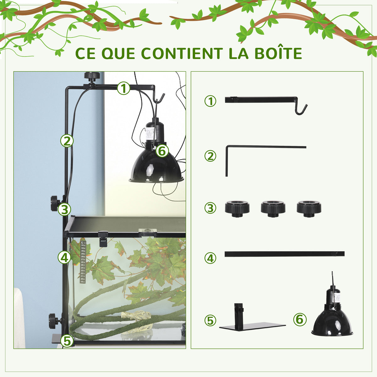Support de lampe chauffante pour reptiles hauteur et largeur réglables pour amphibiens base en acier 32 x 9 x 67 cm noir-6