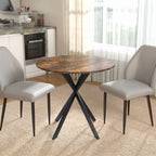 Table à Manger Ronde pour 2 Personnes avec Plateau Aspect Bois et Piètement Croisé en Acier, Brun Rustique-1