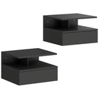 Lot de 2 tables de chevet murales, tables de nuit suspendues avec tiroir, étagère ouverte, 35x32x22,5cm, noir-0