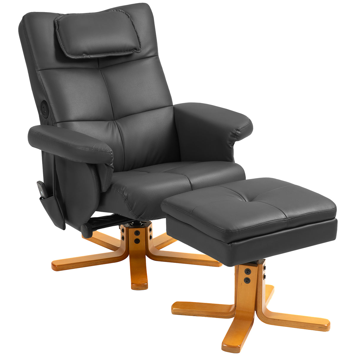 Fauteuil massant avec repose-pied, dossier inclinable jusqu'à 135°, coffre de rangement, télécommande-0