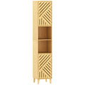 Armoire salle de bain, meuble de rangement colonne, portes en bambou, étagères réglables, 32x30x170cm, bois naturel-0