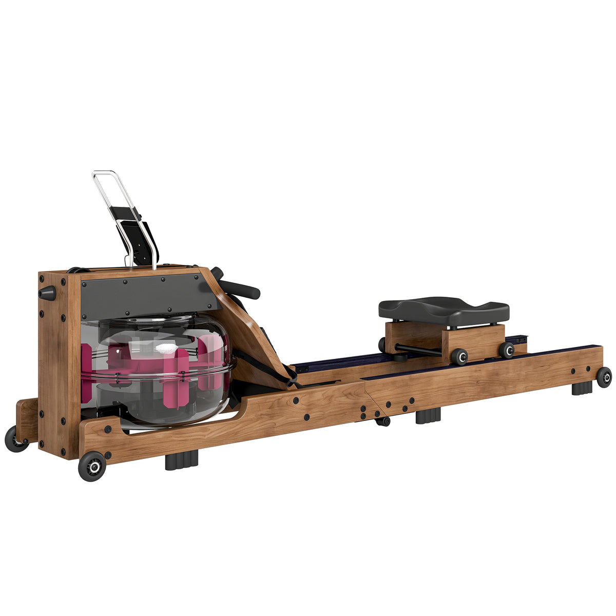 Rameur à Eau Rameur Appartement Pliable Double Rail Capacité 158kg Connexion Bluetooth 182x42x67cm Chêne-0