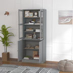 Bibliothèque vitrine, meuble de rangement à 6 niveaux avec 4 portes dont 2 en verre trempé, étagères réglables, gris-6