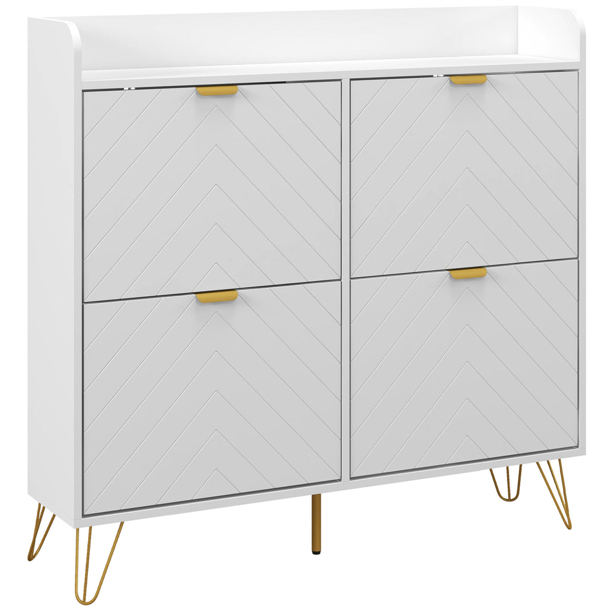 Meuble à chaussures 4 abattants, avec étagère réglable, rangement chaussure 106 x 24 x 102 cm, blanc-0