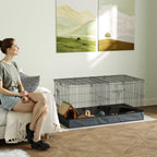 Cage pour petits animaux 2 en 1 avec dessus amovible enclos lapin 2 zones séparées rampe 121 x 61 x 61 cm en acier noir-1