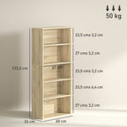 Bibliothèque étagère de rangement 5 niveaux avec étagères réglables pour salon, chambre, bureau, 60x24x133,5cm, naturel-2