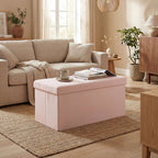 Banc de Rangement, Pouf de Rangement Pliable, Bout de Lit, Repose-Pieds avec Couvercle, 76L x 38l x 38H cm, Rose-5