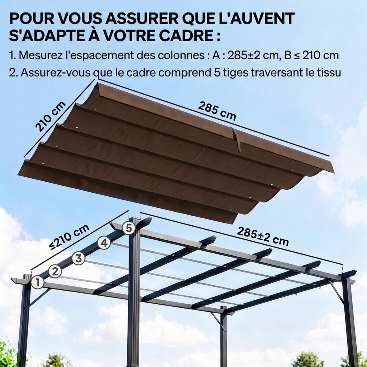 Toile de toit de rechange pour pergola toile de remplacement protection solaire Anti-UV pour pergola de 3 x 2 m café-3