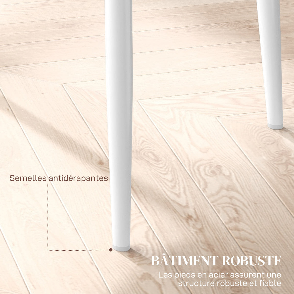 Lot de 2 chaises de salle à manger avec dossier haut, revêtement synthétique et pieds en acier, blanc-6
