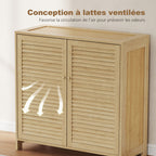 Meuble à chaussures en bambou 14 paires, armoire à chaussures avec portes persiennes et étagères réglables, bois naturel-6