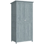 Armoire de jardin, armoire extérieure de rangement en bois avec 2 portes verrouillables, 2 étagères et 10 crochets, gris-0