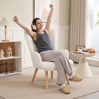 Fauteuil de salon en tissu bouclette, fauteuil capitonné et rembourré avec pieds en bois, 71 x 74 x 96 cm, beige-6