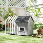 Niche pour chien extérieur en bois maison chien extérieur avec terrasse, porte à lamelles, 106 x 62,5 x 80,5 cm, gris-8