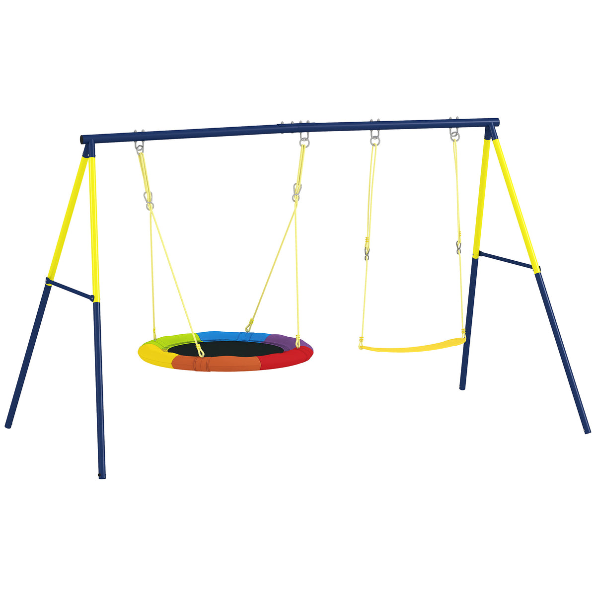 Balançoire portique pour enfant avec double balancelles, cordes réglables, cadre en acier, pour 3-8 ans, multicolore-0